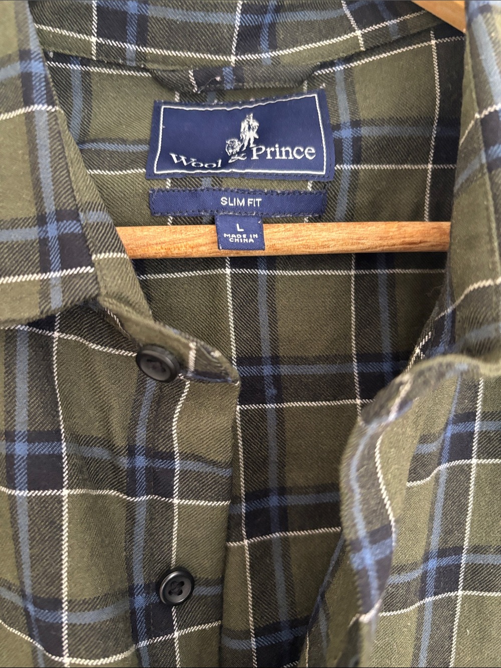 Wool & Prince Slim Fit Olive Green Plaid Button-Up Shirt - Picture 2 of 2